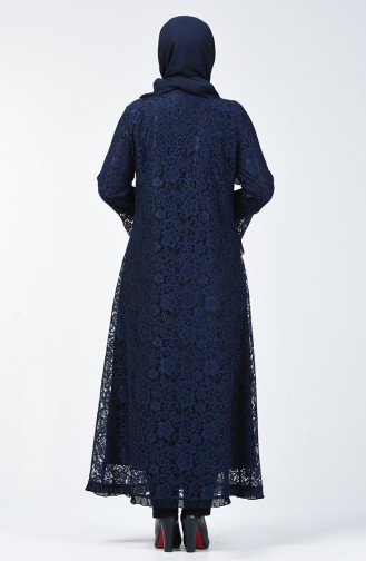 Abaya de Soirée à Dentelle Grande Taille 9555-01 Bleu Marine 9555-01