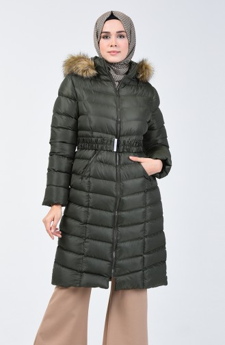 Hooded Quilted Coat 1406-01 Khaki 1406-01