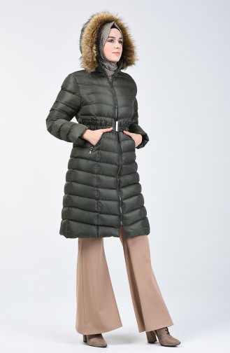 Hooded Quilted Coat 1406-01 Khaki 1406-01