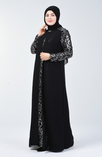 فستان سهرة مزين بالترتر مقاس كبير أسود وفضي 1315-01