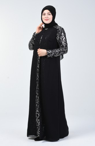 Robe de Soirée Pailletée Grande Taille 1315-01 Noir Argent 1315-01