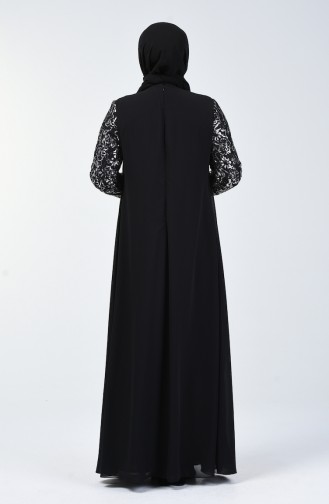 Robe de Soirée Pailletée Grande Taille 1315-01 Noir Argent 1315-01