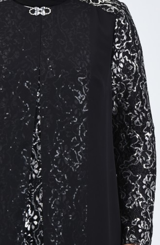 Robe de Soirée Pailletée Grande Taille 1315-01 Noir Argent 1315-01