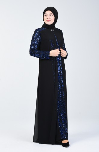 Robe de Soirée Pailletée Grande Taille 1315-02 Noir Bleu Roi 1315-02
