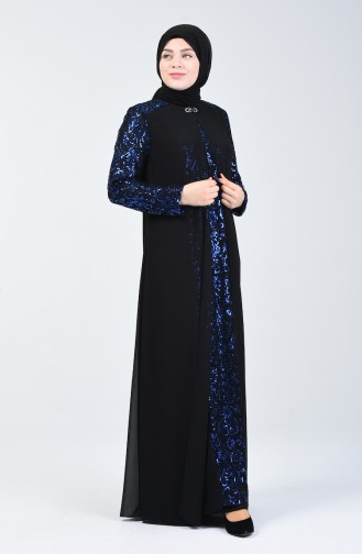 Grosse Grösse Pailletten Abendkleid 1315-02 Schwarz Saks 1315-02