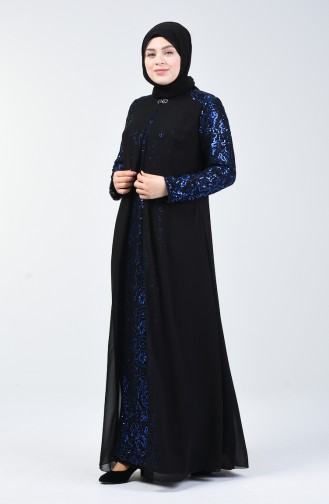 فستان سهرة مزين بالترتر مقاس كبير أسود وأزرق 1315-02