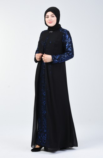 Robe de Soirée Pailletée Grande Taille 1315-02 Noir Bleu Roi 1315-02