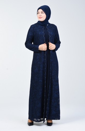 Robe de Soirée à Paillettes Grande Taille 6004A-01 Bleu Marine 6004A-01