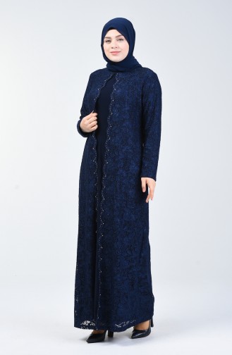 Robe de Soirée à Paillettes Grande Taille 6004A-01 Bleu Marine 6004A-01