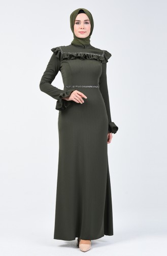 Robe de Soirée İmprimée de Pierre 5256B-03 Khaki 5256B-03