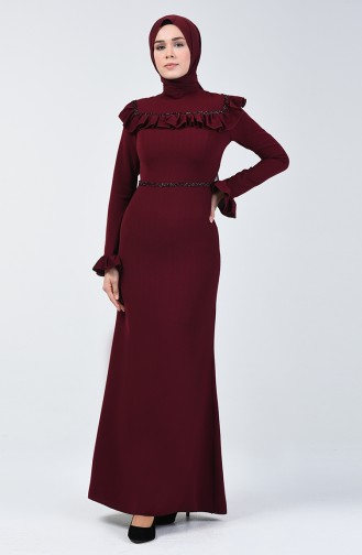 Stone Print Evening Dress 5256b-04 Dark Burgundy 5256B-04