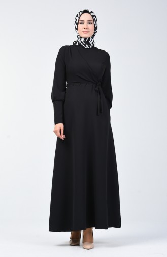 Seitlich gebundenes Kleid 2712-02 Schwarz 2712-02