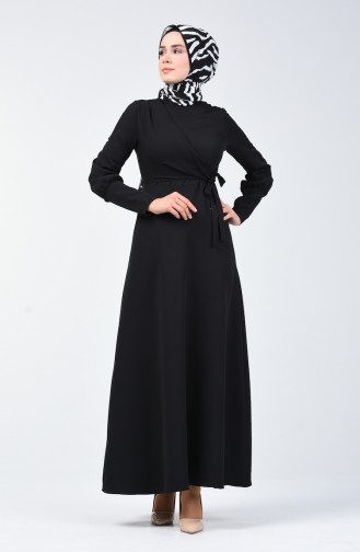 Seitlich gebundenes Kleid 2712-02 Schwarz 2712-02