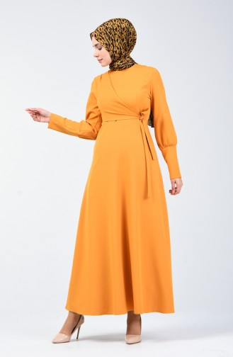 Seitlich gebundenes Kleid 2712-05 Senffarben 2712-05