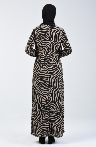 Patterned Belted Dress 8862-01 Mink 8862-01