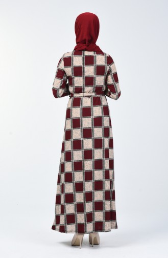 Gemustertes Kleid mit Band 0348-02 Weinrot 0348-02