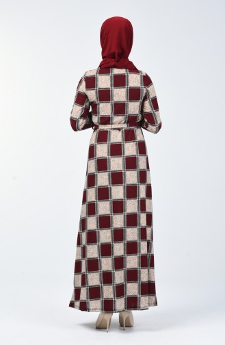 Robe Centurée à Motifs 0348-02 Bordeaux 0348-02