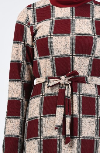 Gemustertes Kleid mit Band 0348-02 Weinrot 0348-02