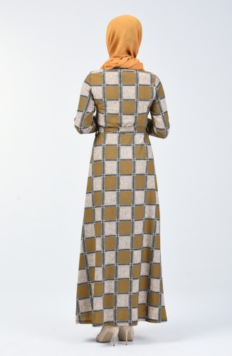 Patterned Belted Dress 0348-03 Mustard 0348-03