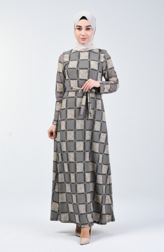 Patterned Belted Dress 0348-04 Powder 0348-04