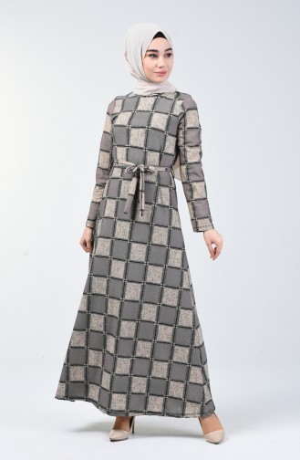 Patterned Belted Dress 0348-04 Powder 0348-04