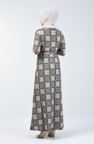 Patterned Belted Dress 0348-04 Powder 0348-04