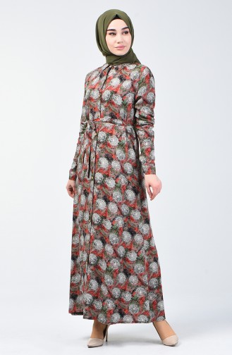 Patterned Viscose Dress 0356-01 Khaki 0356-01