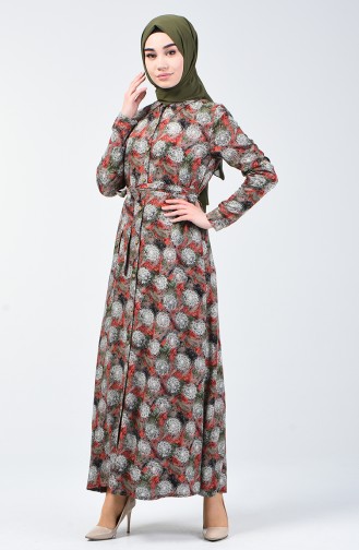 Patterned Viscose Dress 0356-01 Khaki 0356-01