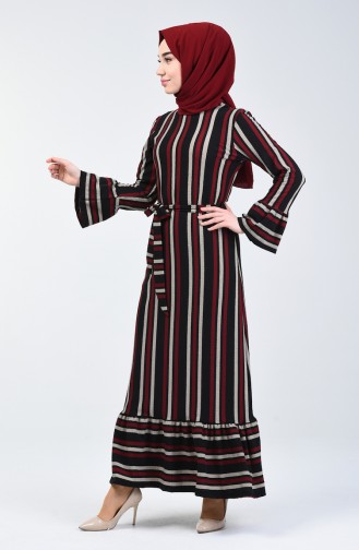 Striped Dress 0357-02 Claret Red 0357-02