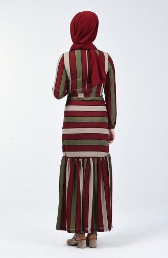 فستان مخطط أحمر كلاريت 0358-02
