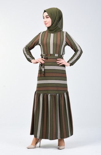 Striped Dress 0358-03 Khaki 0358-03