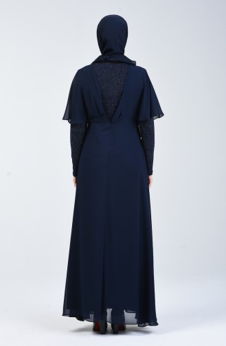 Simli Şifon Elbise 1410-01 Lacivert