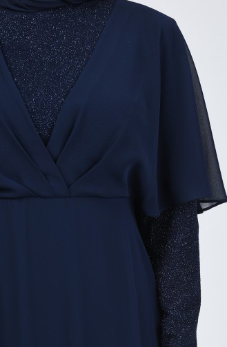 Glittered Chiffon Dress 1410-01 Navy Blue 1410-01