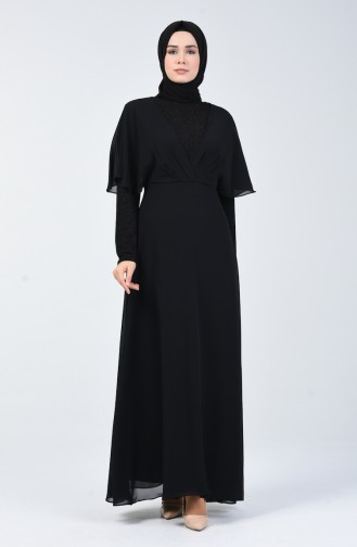 فستان شيفون بلمعة فضية أسود 1410-02