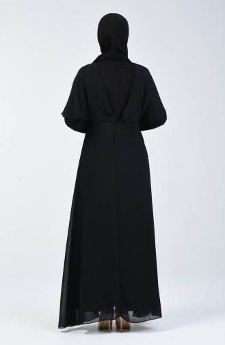 Simli Şifon Elbise 1410-02 Siyah