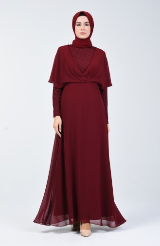 Glittered Chiffon Dress 1410-03 Claret Red 1410-03