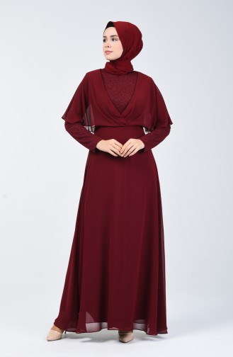 فستان شيفون بلمعة فضية أحمر كلاريت 1410-03