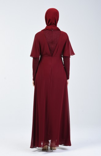 Simli Şifon Elbise 1410-03 Bordo