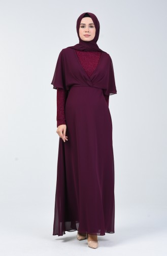فستان شيفون بلمعة فضية أرجواني داكن 1410-05
