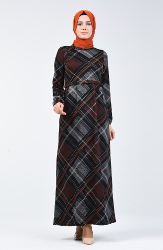 Patterned Dress 5302-03 Black Brick Red 5302-03