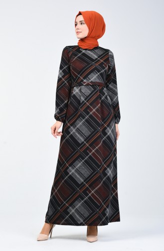 Patterned Dress 5302-03 Black Brick Red 5302-03