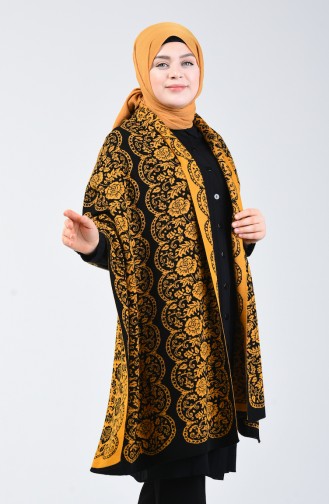 Knitwear Patterned Shawl 1009G-04 Black Mustard 1009G-04