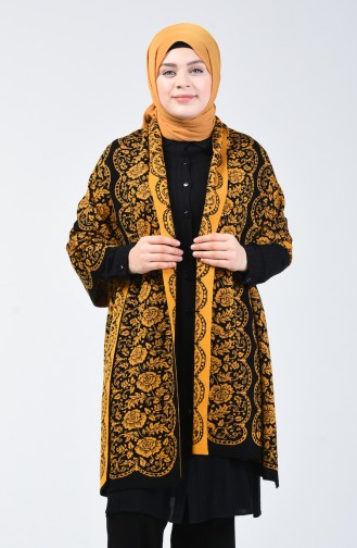 Knitwear Patterned Shawl 1009G-04 Black Mustard 1009G-04