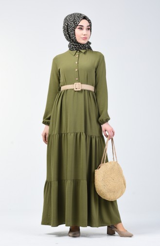 Light Khaki Green İslamitische Jurk 5483-07