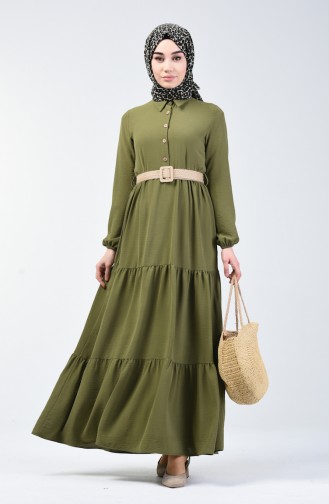 Light Khaki Green İslamitische Jurk 5483-07