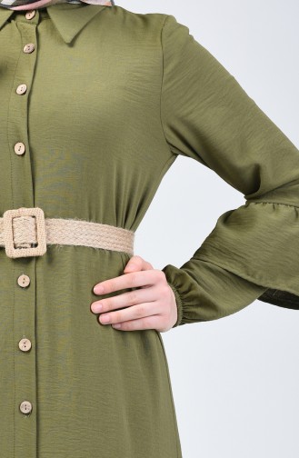 Light Khaki Green İslamitische Jurk 5667-05