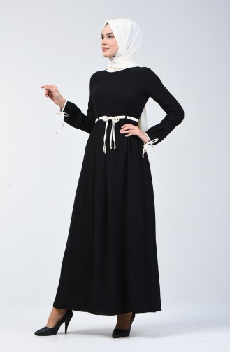 فستان بربطة على الأكمام أسود 6844-01