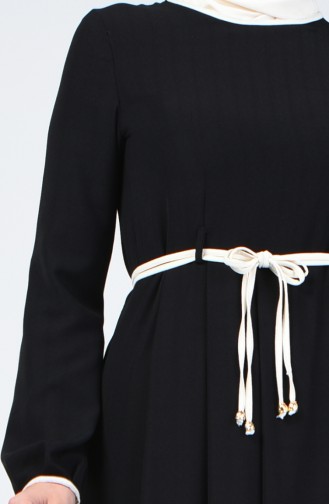 فستان بربطة على الأكمام أسود 6844-01