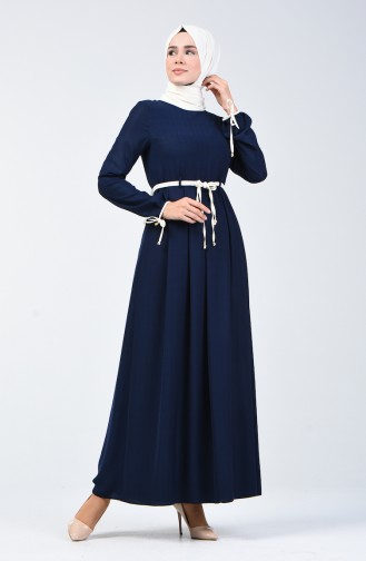 Navy Blue Hijab Dress 6844-02