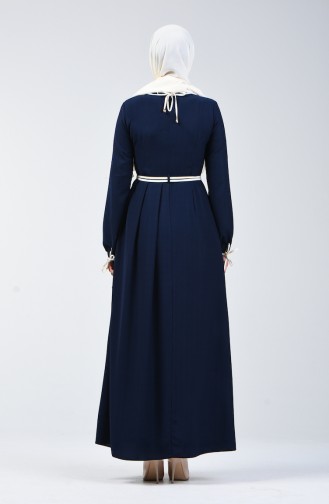 Laced Sleeve Dress 6844-02 Navy Blue 6844-02